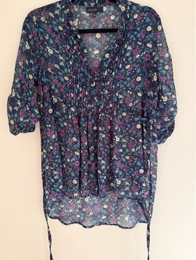 L Weavers semi-sheer pleated button-down blouse